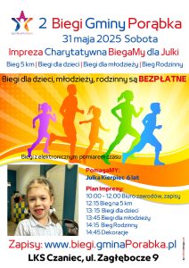 2 Biegi Gmina Porąbka Czaniec 31 05 2025 Sobota Bieg na 5 km Biegi dla dzieci Biegi dla młodzieży Bieg rodzinny Bieg Charytatywny Julia Kierpiec Czaniec Bieg Czaniecka Piątka 2
